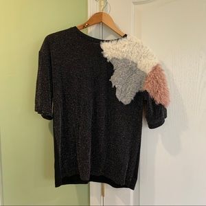 Zara T-Shirt with Metallic Sparkles and Fur